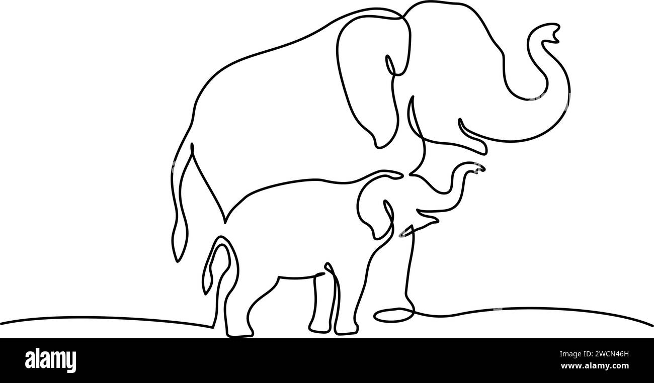 Contour Cub Elephant mother with baby cub. Family love. Mothers day concept Stock ...