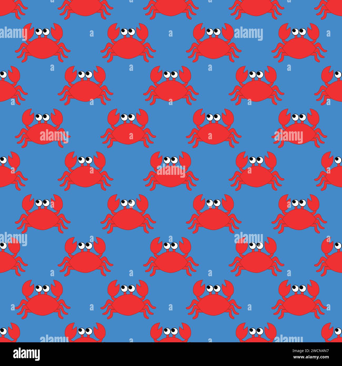 The crab seamless pattern on the blue background Stock Vector