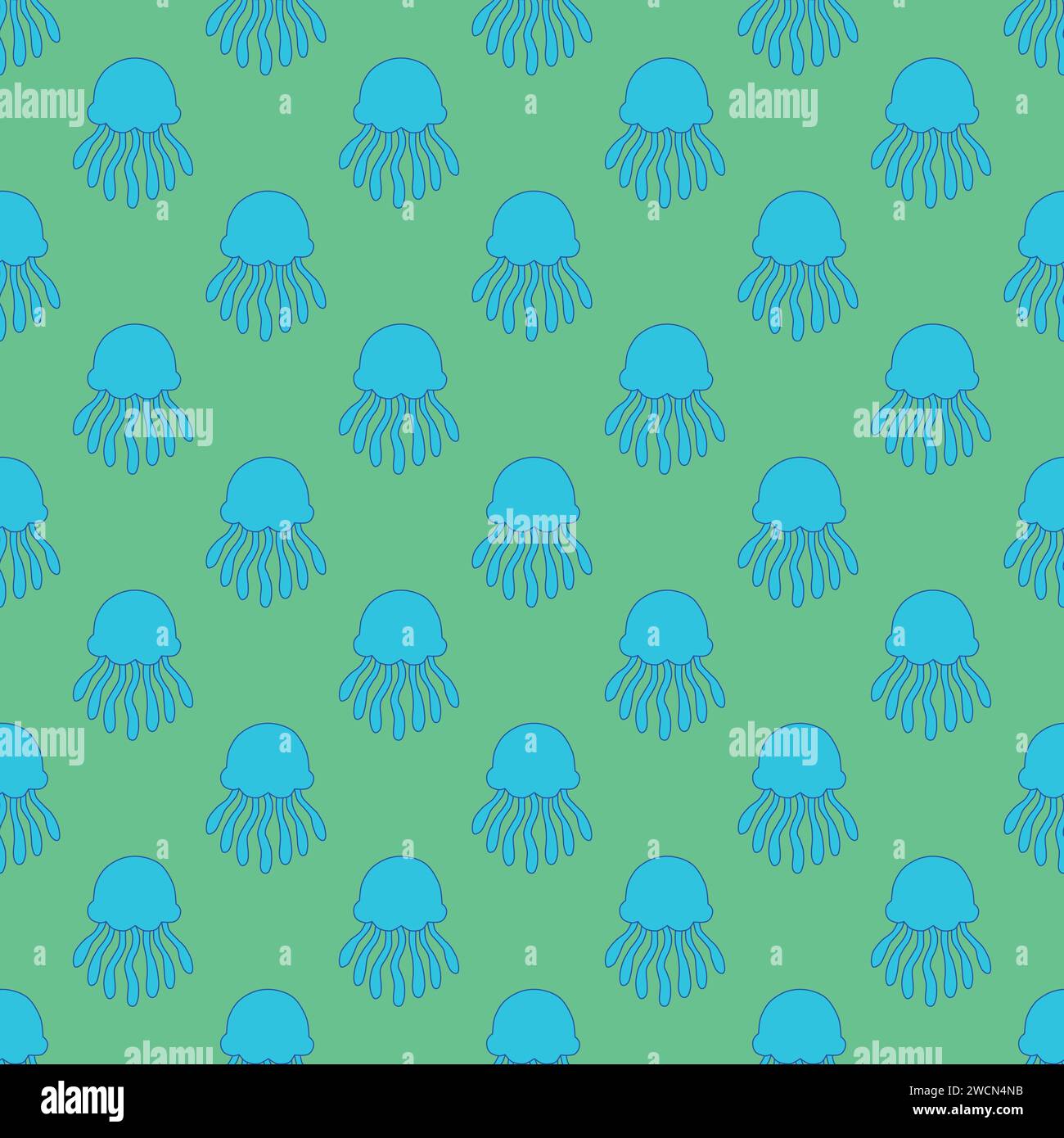 Jellyfish seamless pattern on the green background Stock Vector