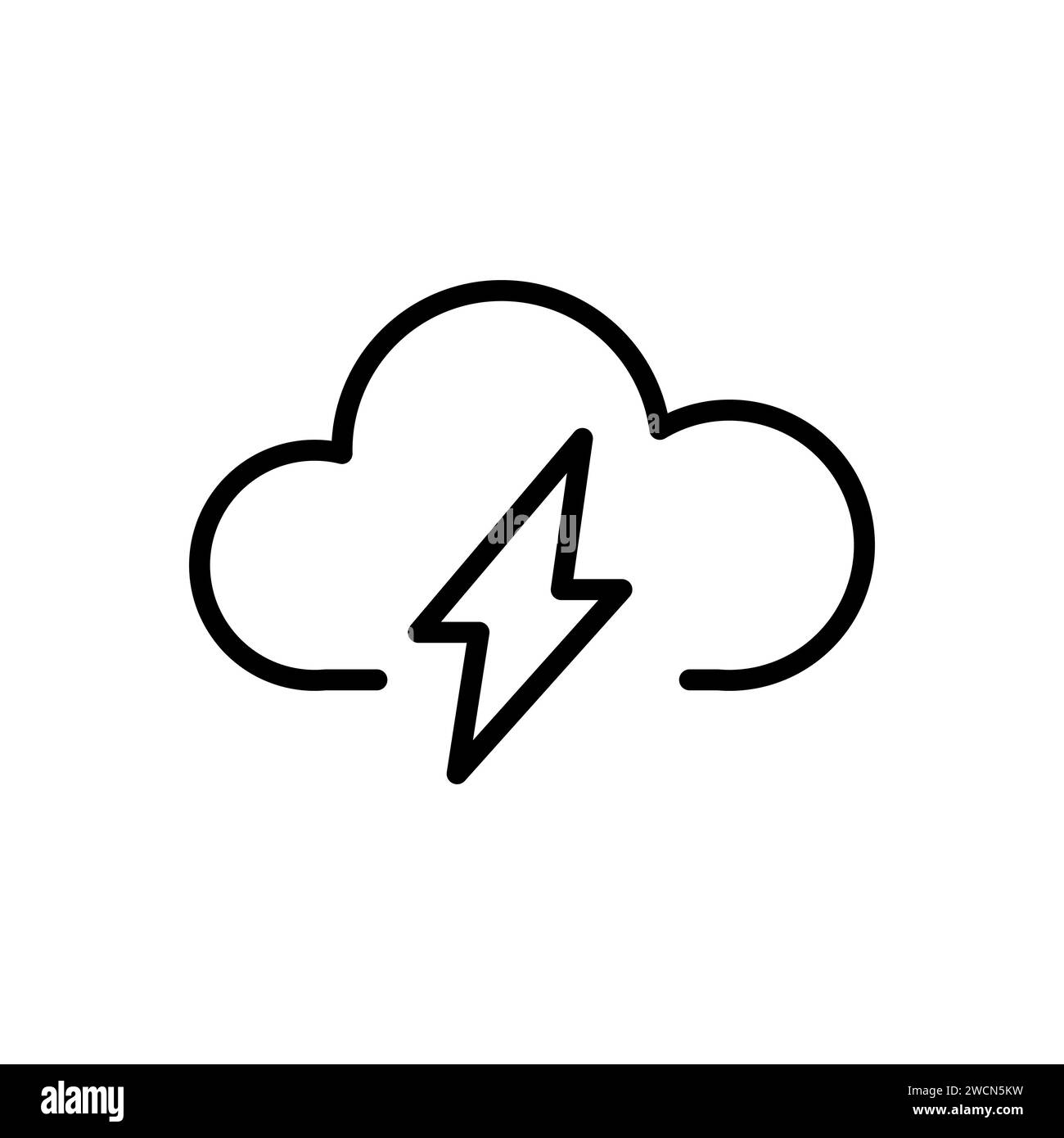 Vector black line icon lightning in the cloud isolated on white ...