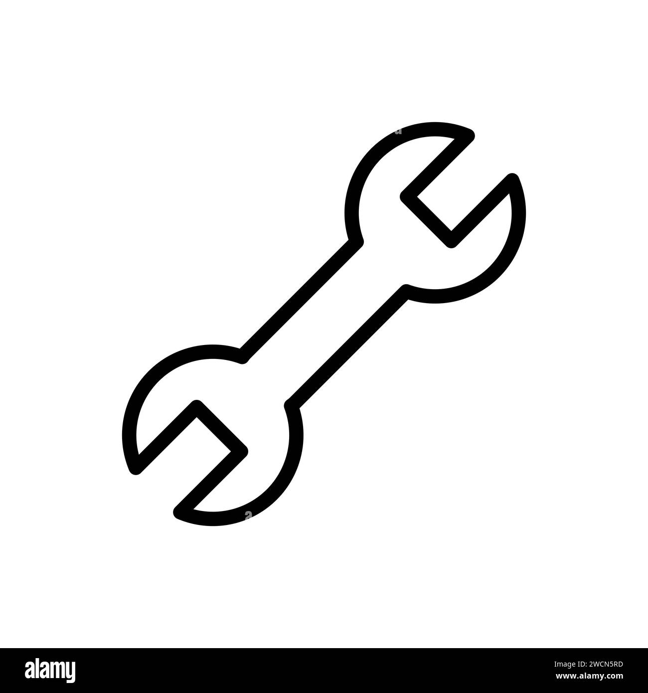 Vector black line icon construction wrench isolated on white background ...