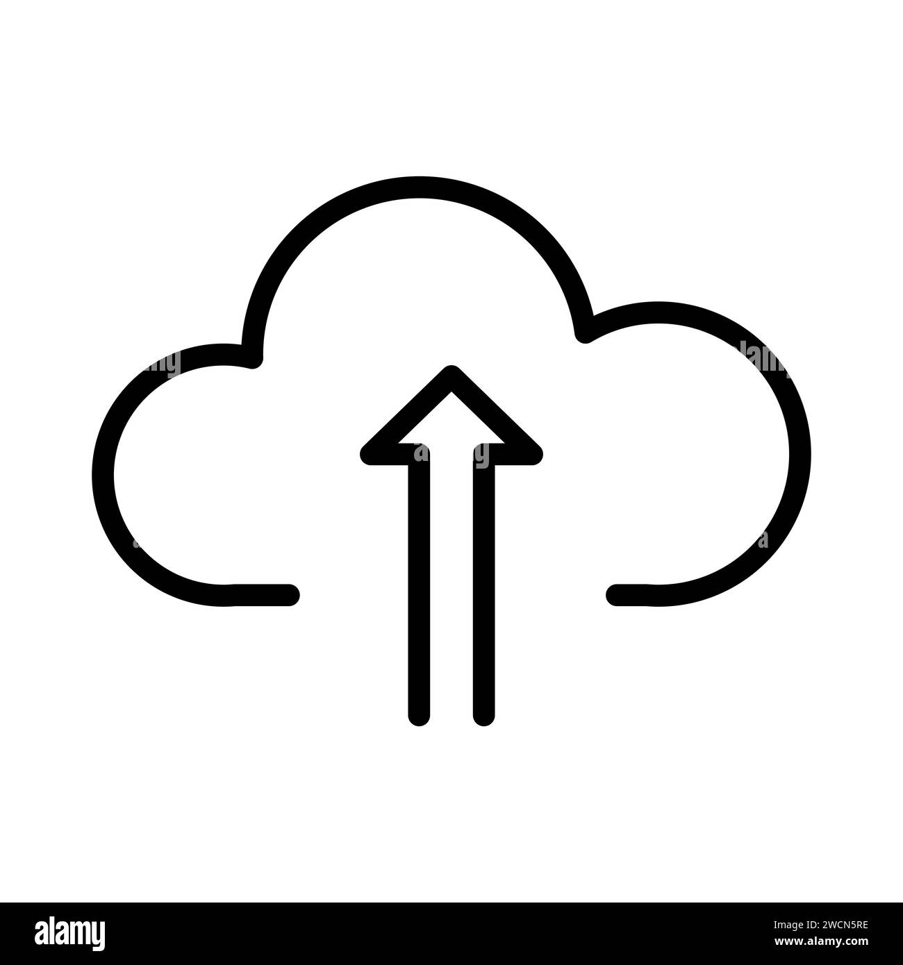 Vector black line icon upload in the cloud isolated on white background ...