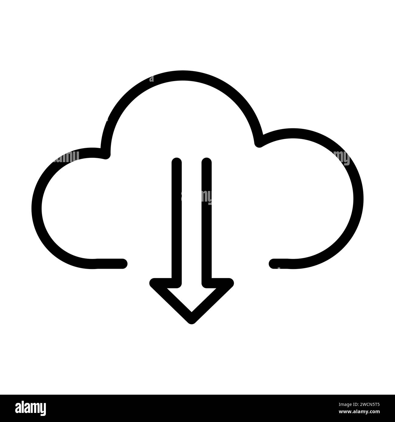 Vector black line icon download in the cloud isolated on white ...