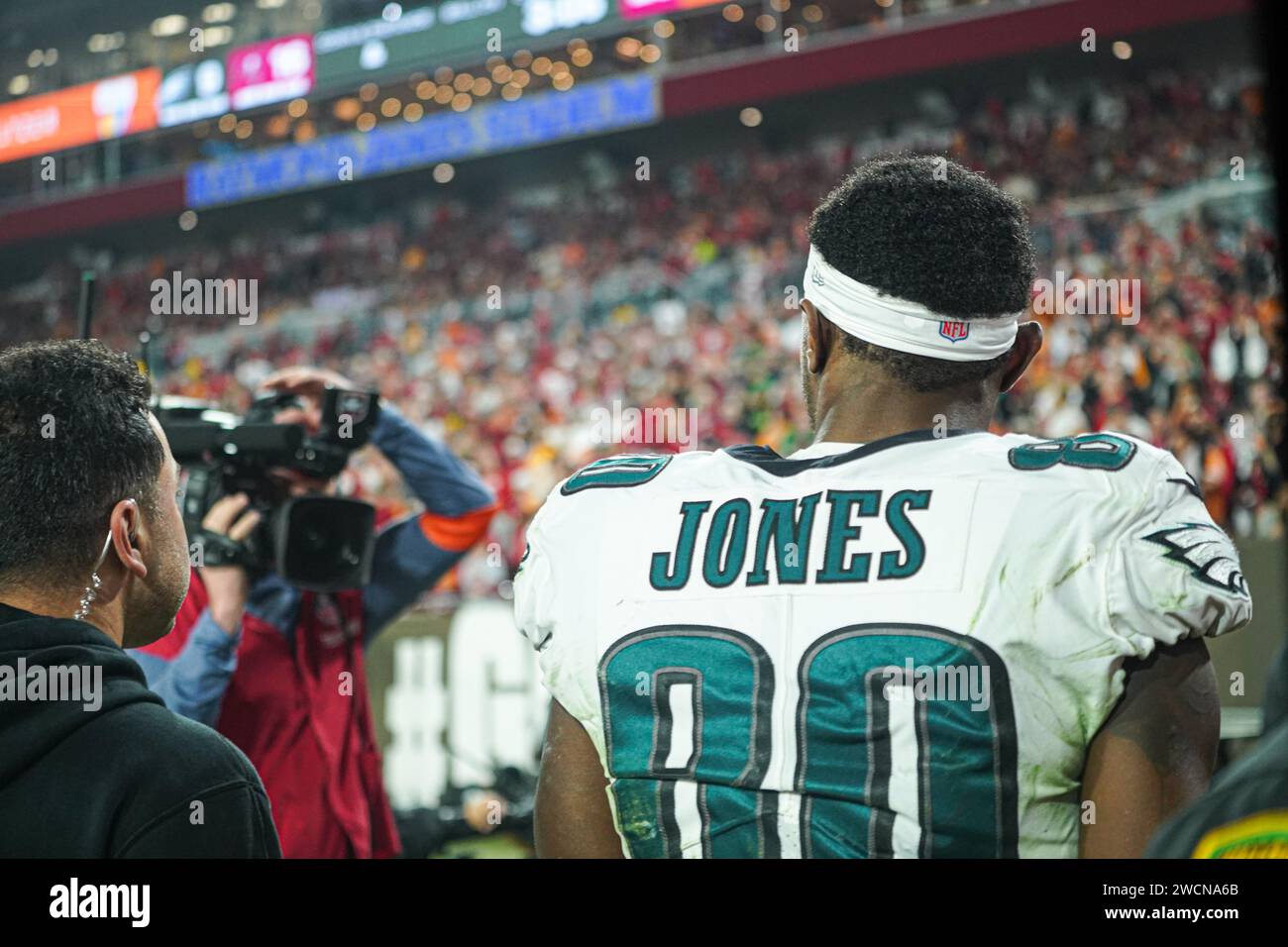 Tampa Bay, Florida, USA, January 15, 2024, Philadelphia Eagles Wide Receiver Julio Jones #80 leaves the field due to injury at Raymond James Stadium. (Photo Credit: Marty Jean-Louis/Alamy Live News Stock Photo
