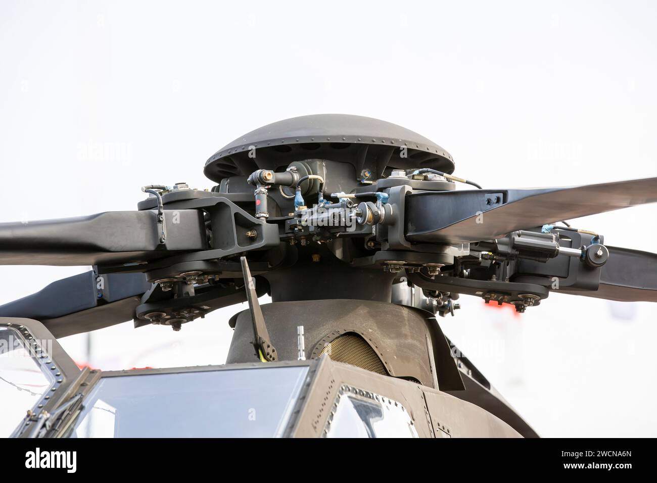 A modern helicopter details the propeller and engine. Helicopter rotor