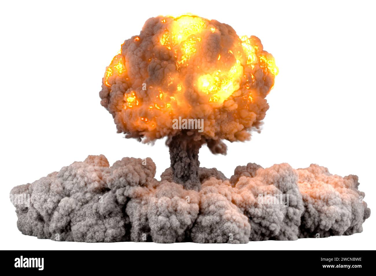 Explosion nuclear bomb. Atom Bomb Explosion, 3D rendering isolated on white background Stock Photo