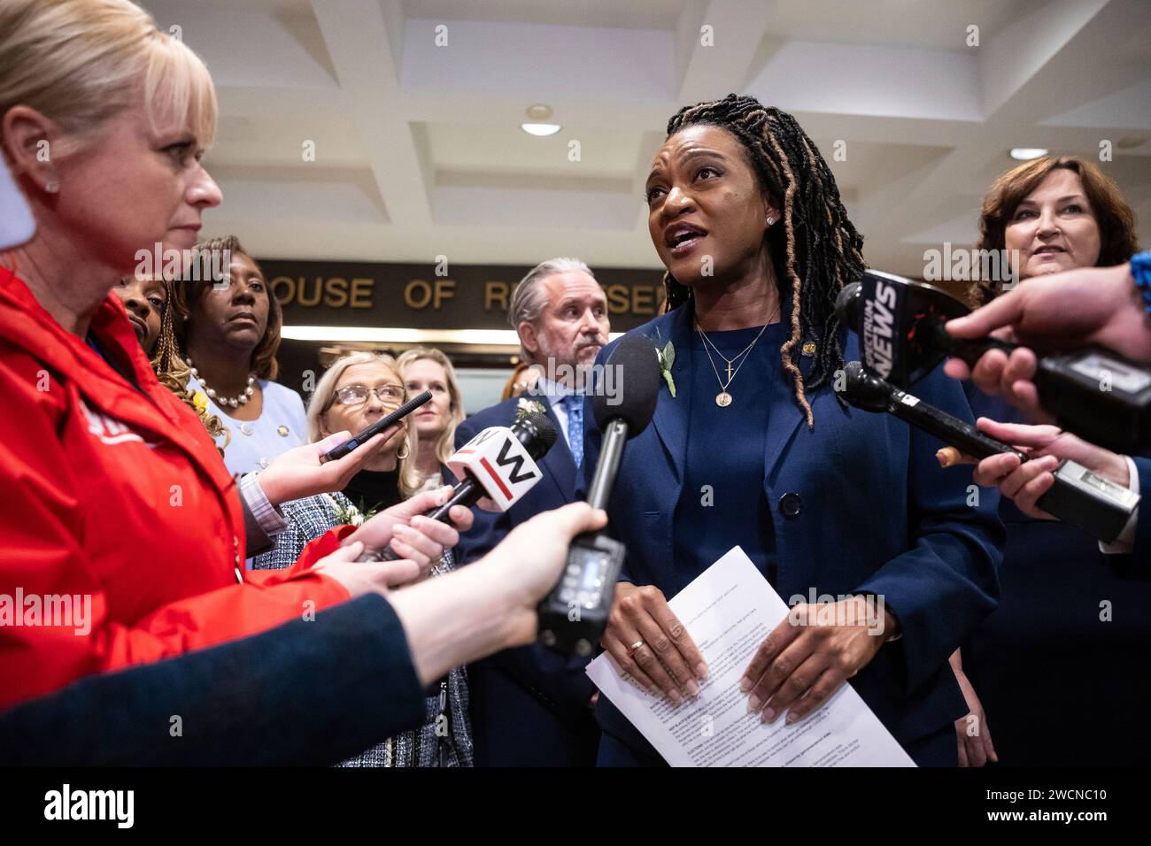 Florida State Rep. Fentrice Driskell speaks with reporters at the ...