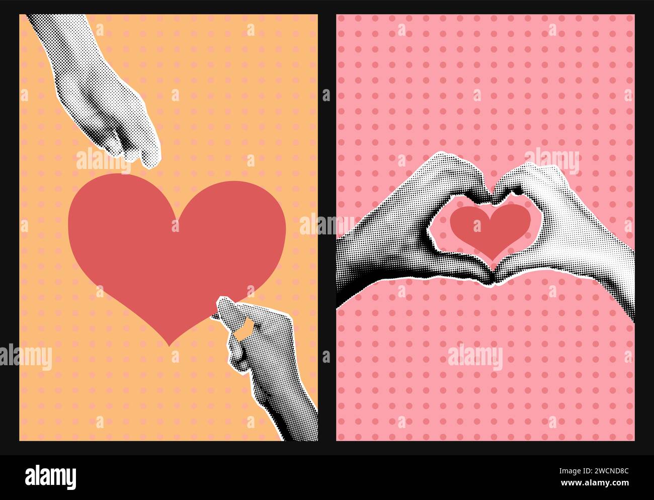 Valentines day halftone collage posters set vector illustration Stock Vector