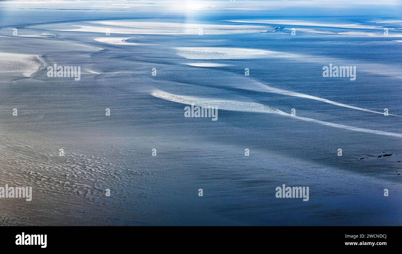 Structures formed by wind and water in the sand, aerial view, Sylt, Schleswig-Holstein Wadden Sea National Park, North Sea, Germany Stock Photo