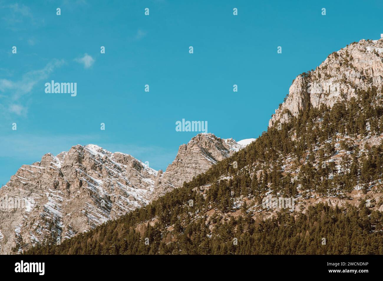 Cuneo, Italy. January 15, 2024. Snow-capped peaks of the Maritime Alps in the upper Stura valley Stock Photo