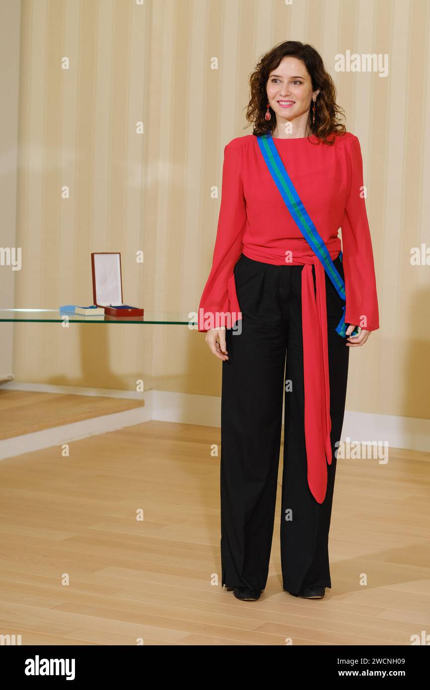 The president of the Community of Madrid, Isabel Diaz Ayuso receives the Sash and Ribbon of Grand Dame of the Royal Thirds of Spain at the Real Casa d Stock Photo