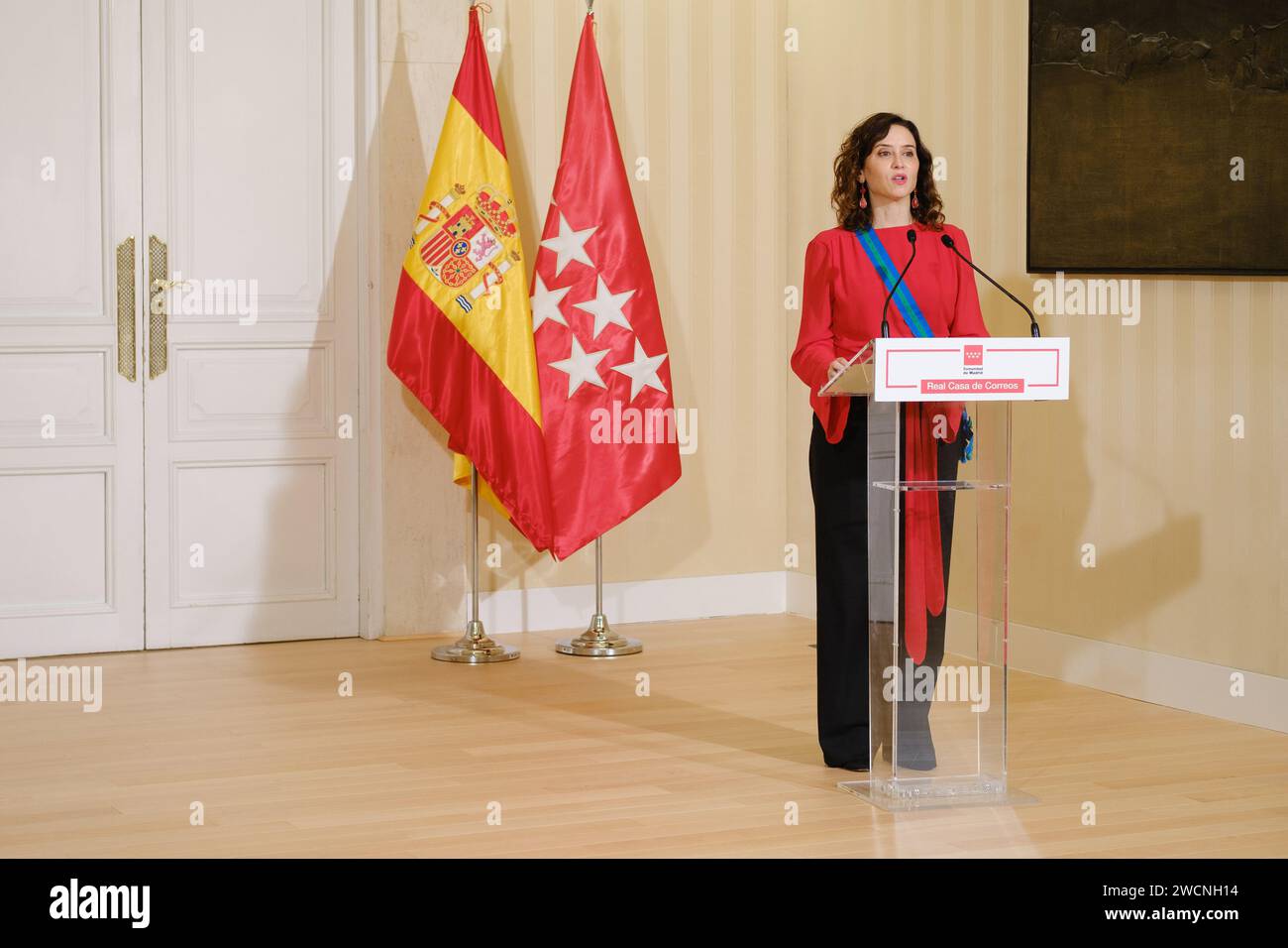 The president of the Community of Madrid, Isabel Diaz Ayuso receives the Sash and Ribbon of Grand Dame of the Royal Thirds of Spain at the Real Casa d Stock Photo