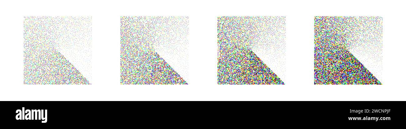 Square shaped dotted objects, stipple elements. Stippling, dotwork ...
