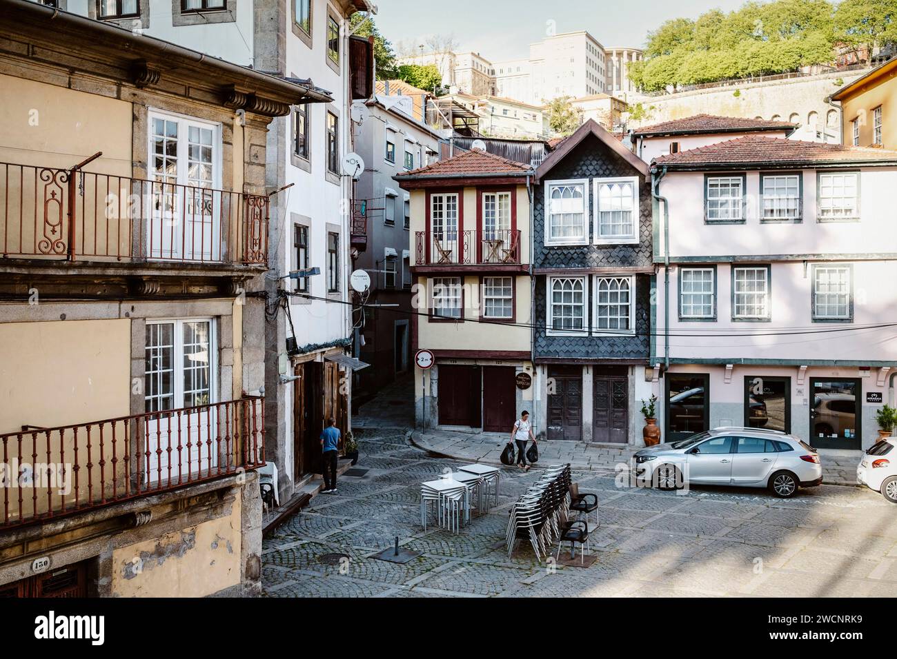 Porto, Portugal, April 17, 2023: Slow morning with people running their errands Stock Photo