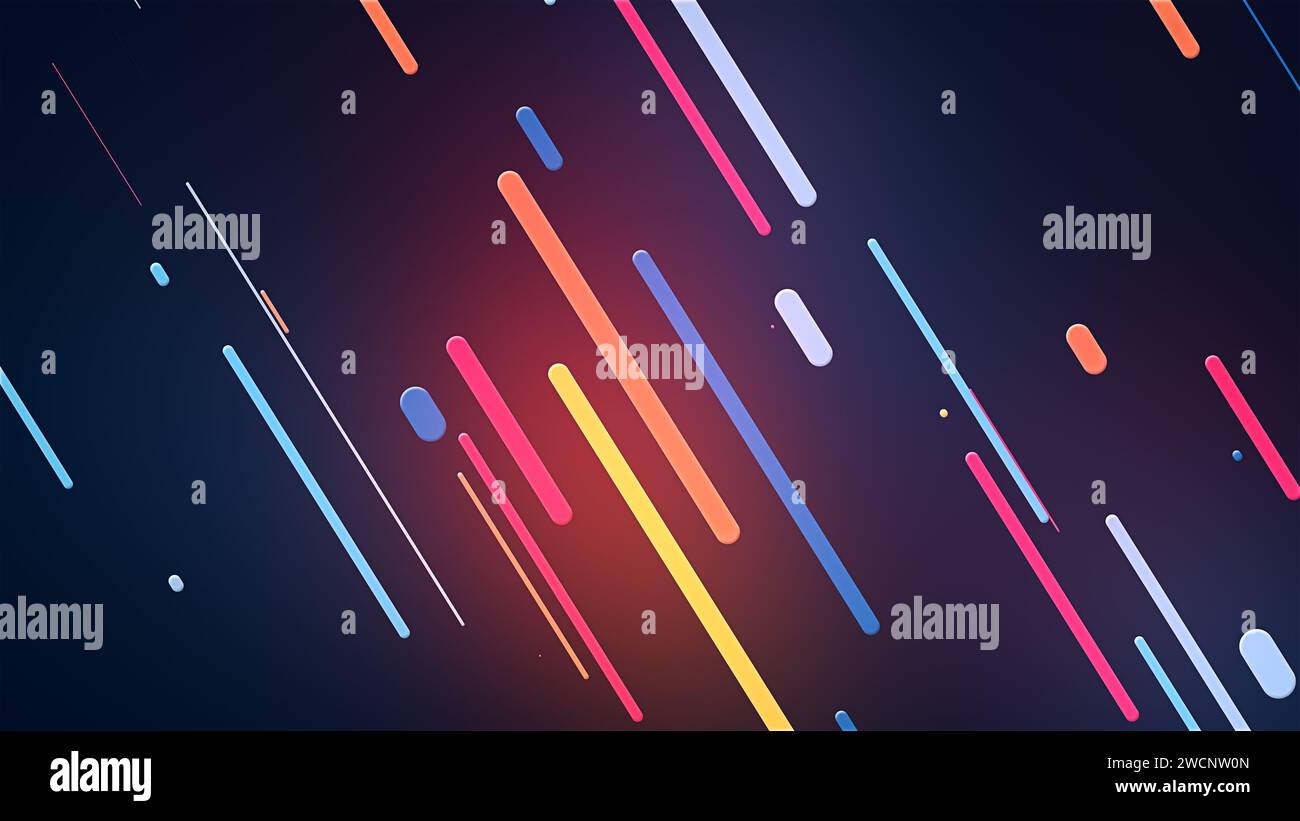 Abstract illustration of glowing falling lines in a 2D style, CGI glow wallpaper Stock Photo