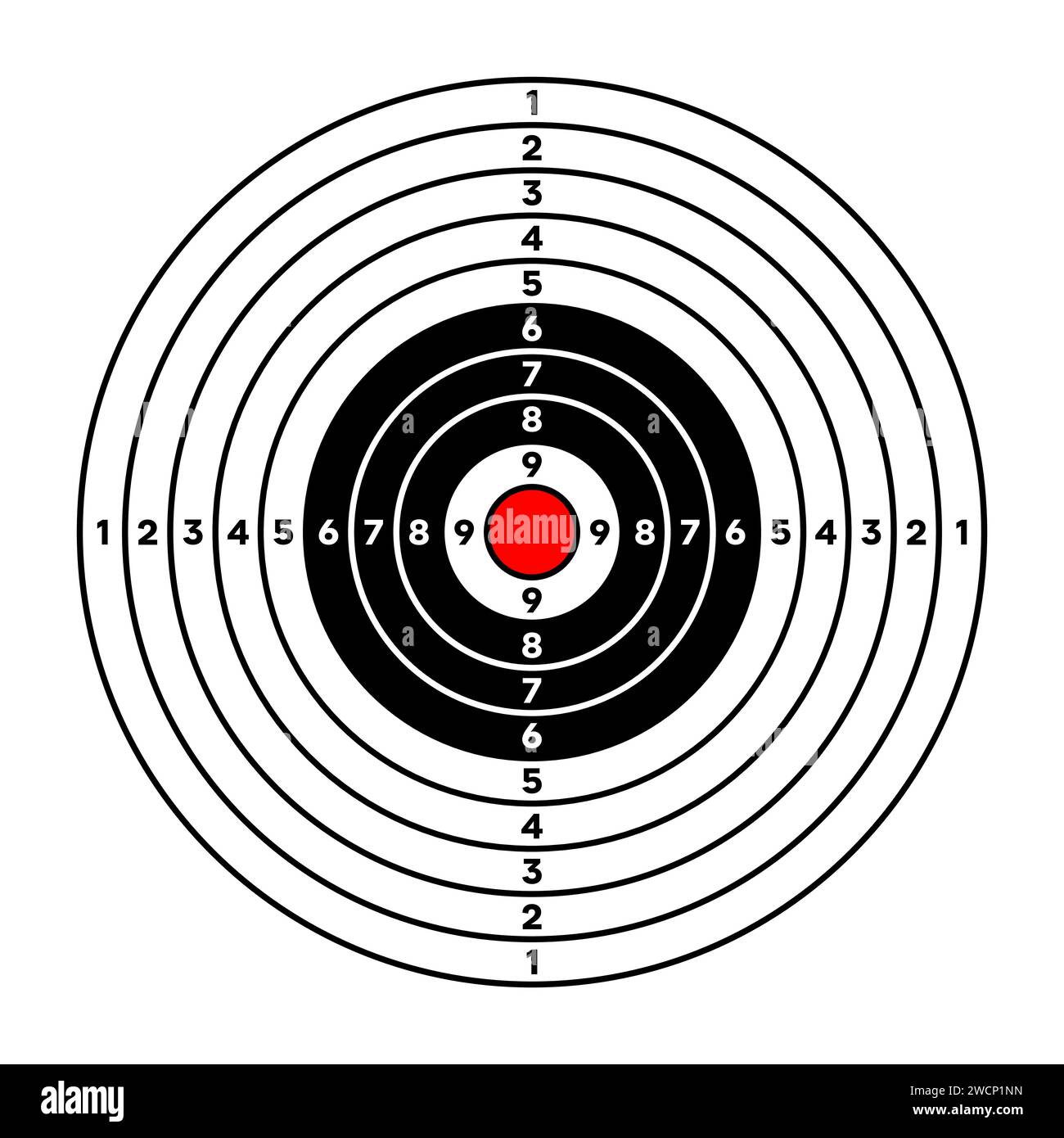 Shooting range paper target with divisions, marks and numbers. Archery