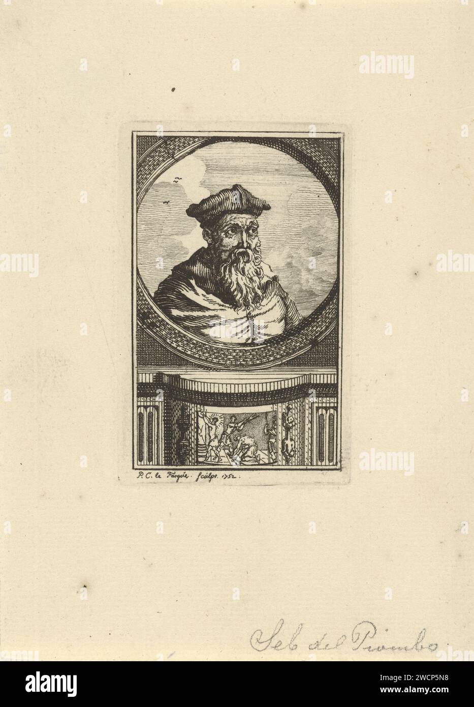 Portrait of Sebastiano del Piombo, Isaac Lodewijk La Fargue van Nieuwland, 1752 print Portrait of Italian artist Sebastiano del Piombo.  paper etching Stock Photo