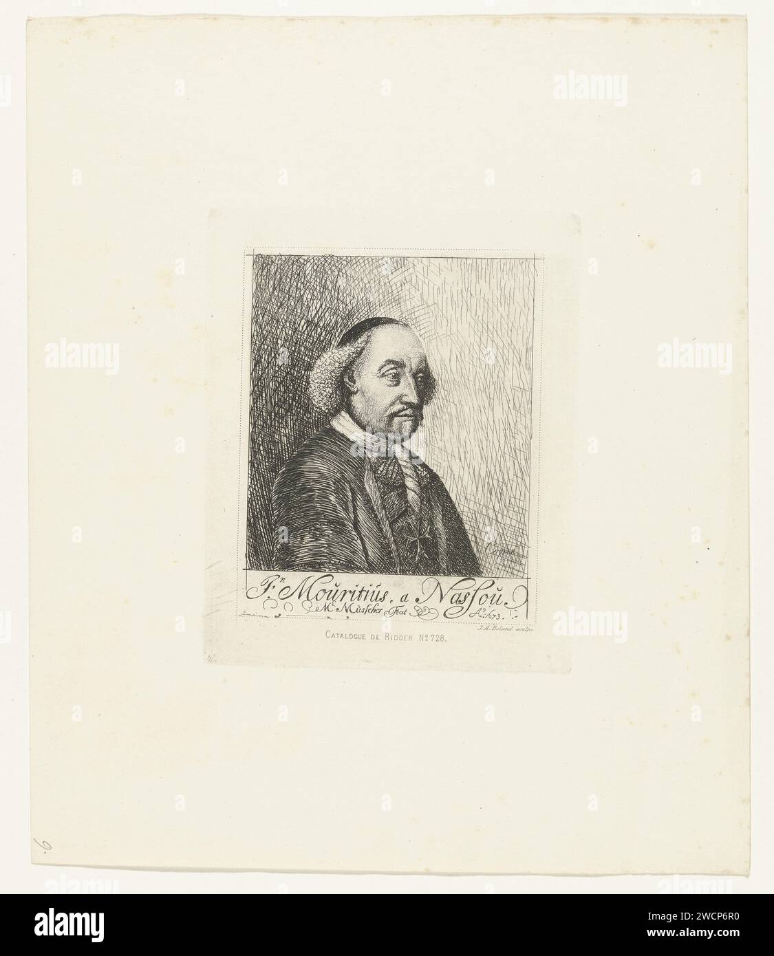 Portrait of Johan Maurits, count of Nassau-Siegen, Johannes Arnoldus Boland, after Michiel van Musscher, 1874 print  Amsterdam paper etching Stock Photo