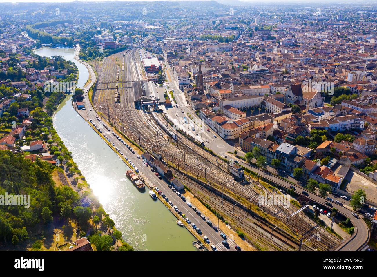 Aerial view on the city Agen. Stock Photo