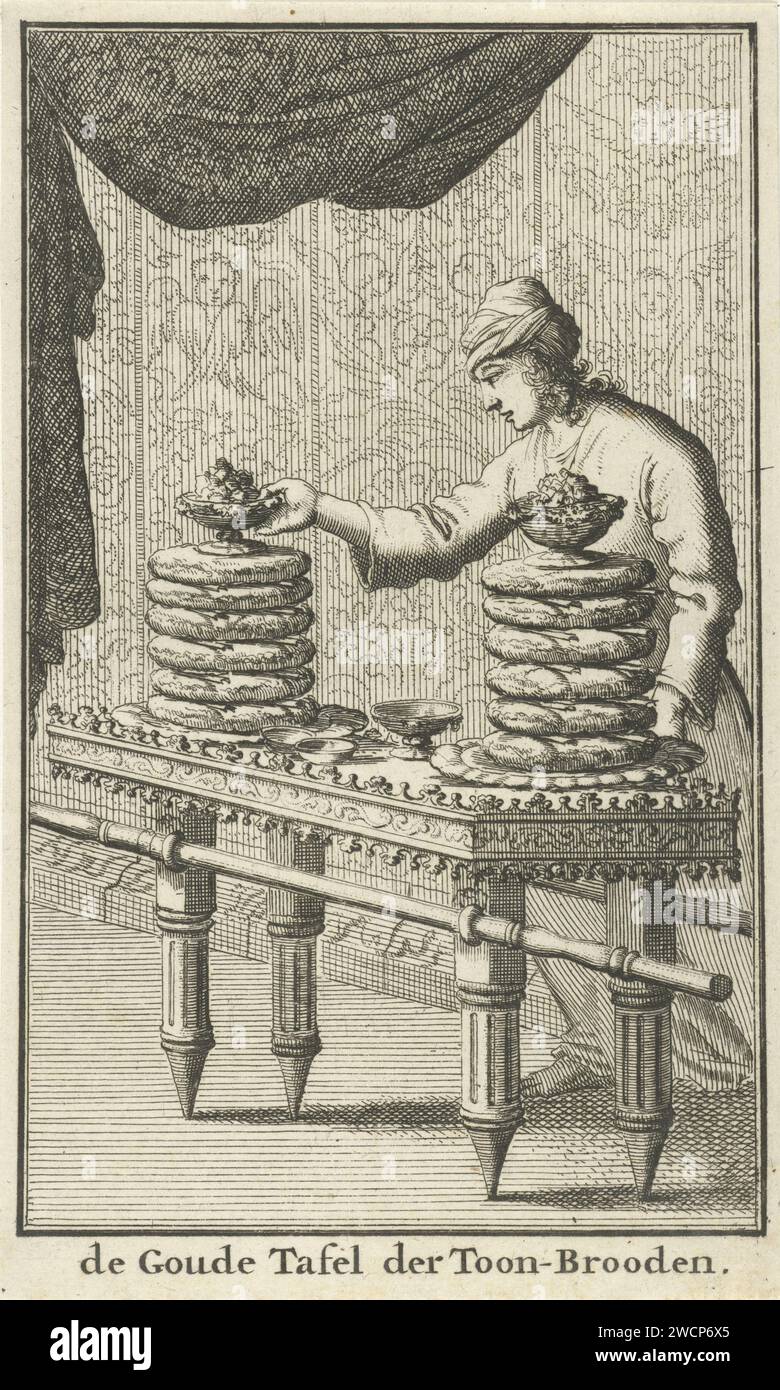 Table of the Show Breads, Jan Luyken, 1683 print  Amsterdam paper etching table of the showbread in the Tabernacle  Jewish religion Stock Photo