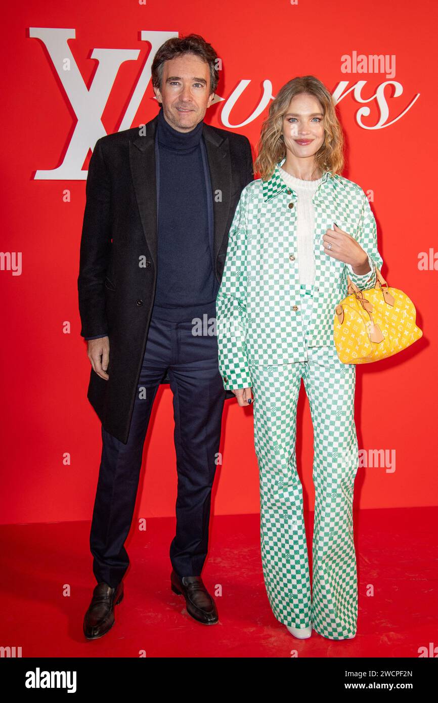 Paris, France. 16th Jan, 2024. Antoine Arnault and Natalia Vodianova  attending the Louis Vuitton Menswear Fall/Winter 2024-2025 show as part of  Paris Fashion Week in Paris, France on January 16, 2024. Photo, image size:866x1390