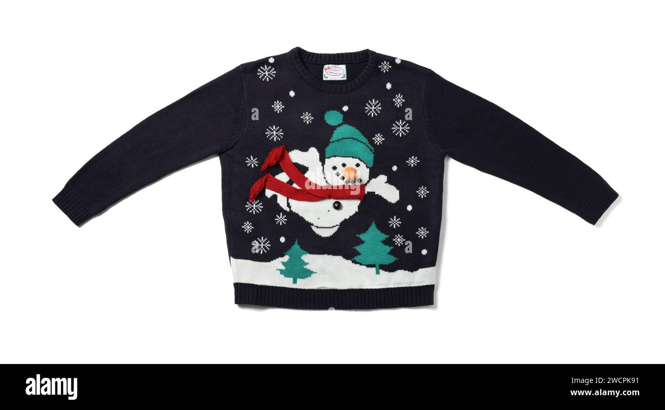 Christmas Snowman Ribbed Trim Round Neck Sweater