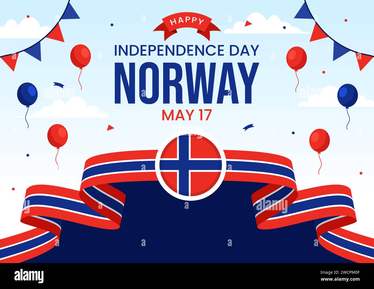 Norway Independence Day Vector Illustration on May 17 with Flag of Norwegian and Ribbon in National Holiday Celebration Flat Cartoon Background Stock Vector