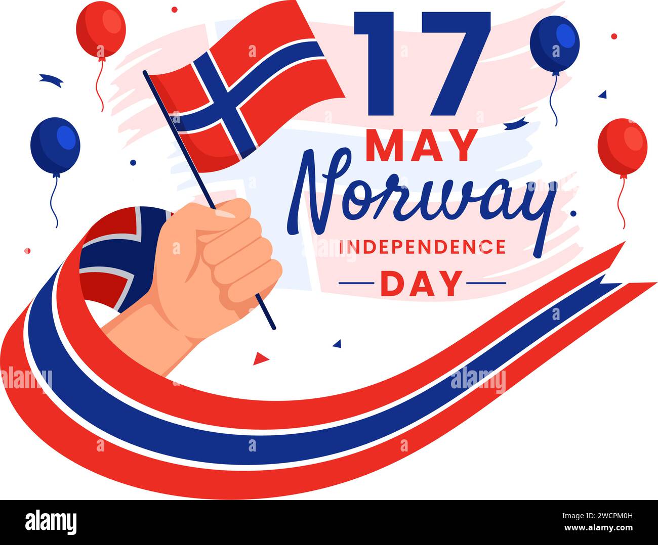 Norway Independence Day Vector Illustration on May 17 with Flag of Norwegian and Ribbon in National Holiday Celebration Flat Cartoon Background Stock Vector