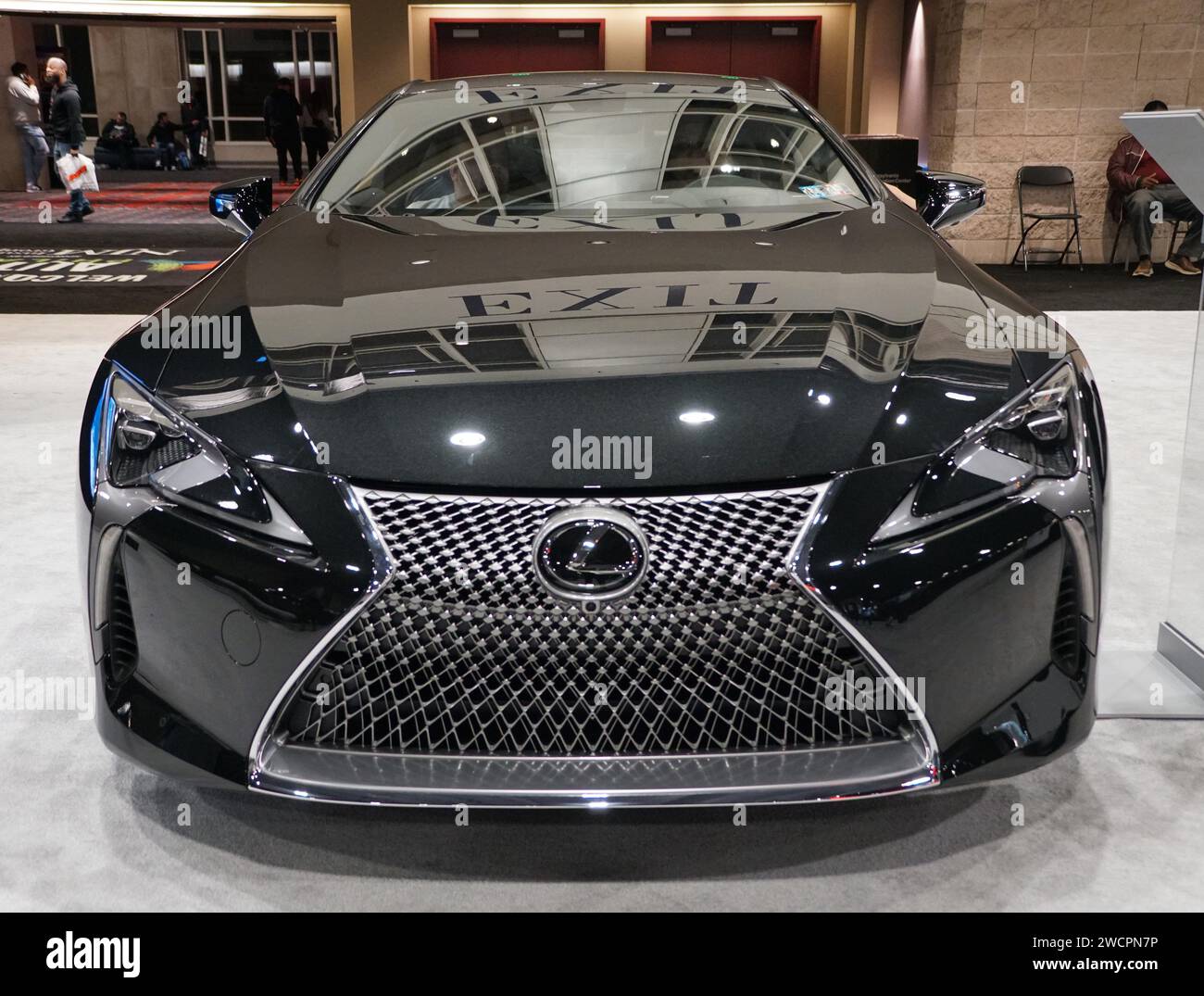 Philadelphia, Pennsylvania, U.S.A - January 14, 2024 - The front view of the black color of 2024 Lexus LC 500 Coupe Stock Photo