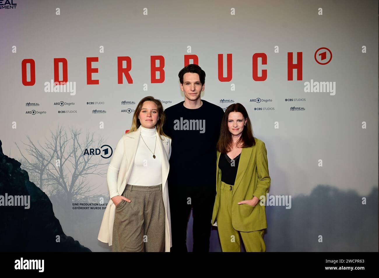 Sonja Gerhardt, Sabin Tambrea und Jennifer Ulrich bei der Premiere der ARD und CBS TV-Serie 'Oderbruch' im CineStar CUBIX am Alexanderplatz. Berlin, 1 Stock Photo