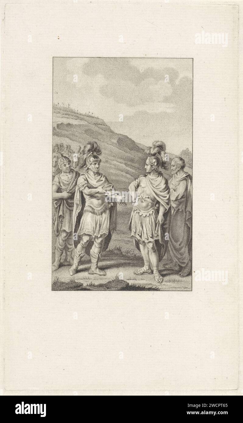 Meeting between Scipio and Hannibal, Ludwig Gottlieb Portman, after Jacobus Buys, 1796 print Scipio and Hannibal, the army commanders of Rome and Carthage, meet at Zama prior to the Battle of Zama. The negotiations are not running out. Amsterdam paper  the meeting of Scipio and Hannibal before the battle of Zama Stock Photo