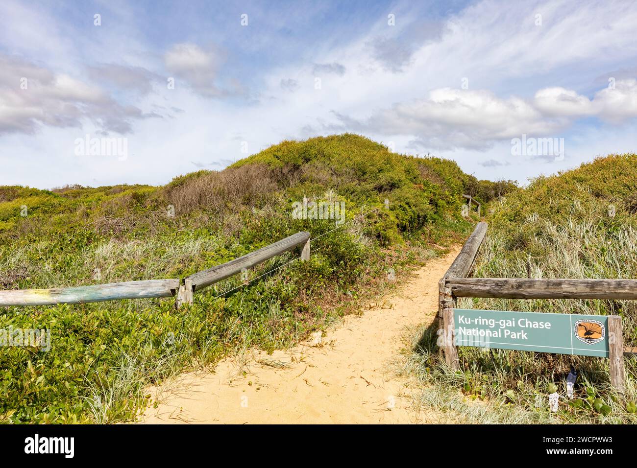 Palm Beach Sydney Australia, beach access path beside sign for Kuring