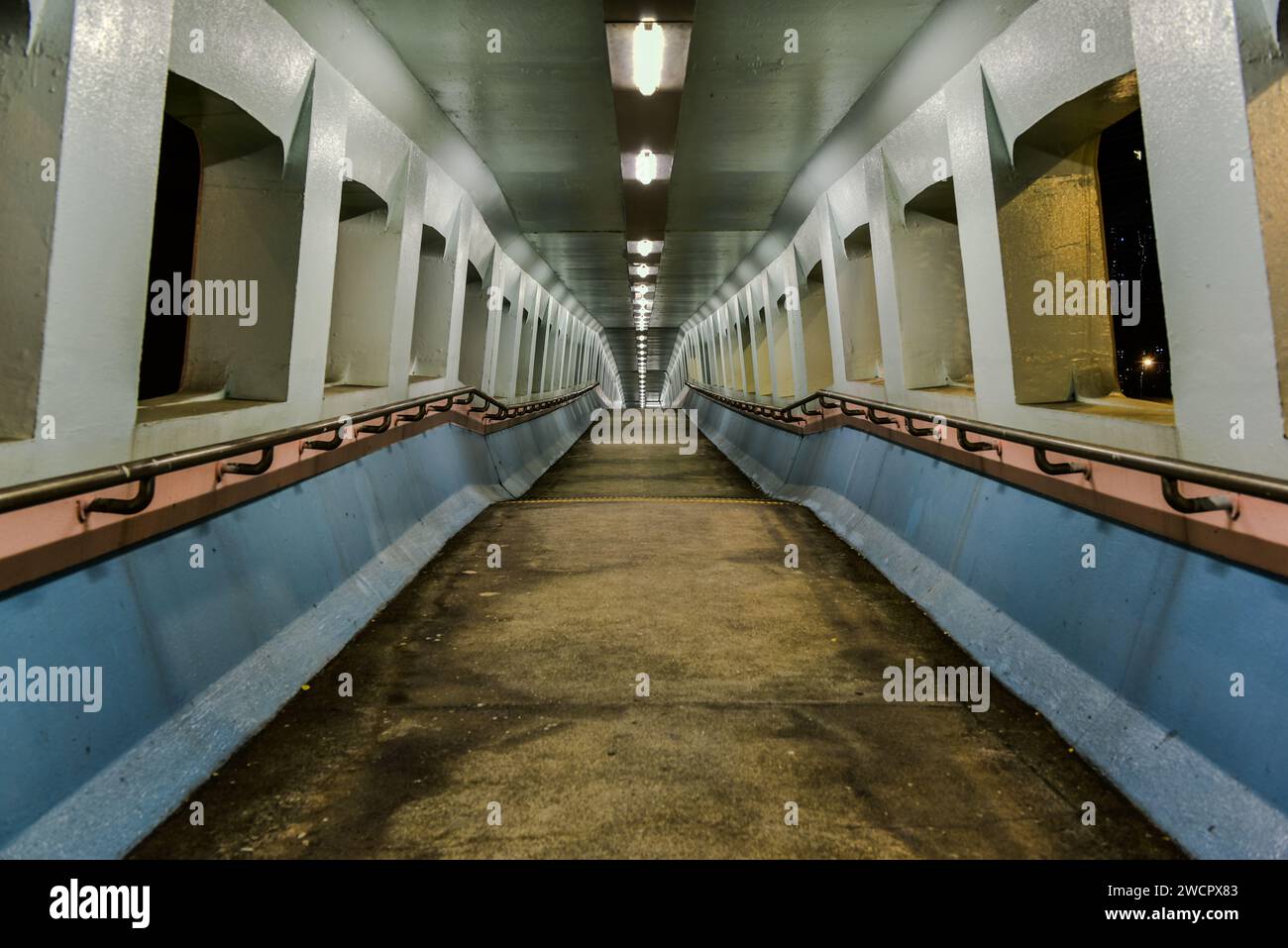 Night view of Chi Ming Bridge aka Jimmy Bridge, in the old industrial area of Kowloon Bay, Kowloon, Hong Kong. Off the beaten track yet instagrammable Stock Photo