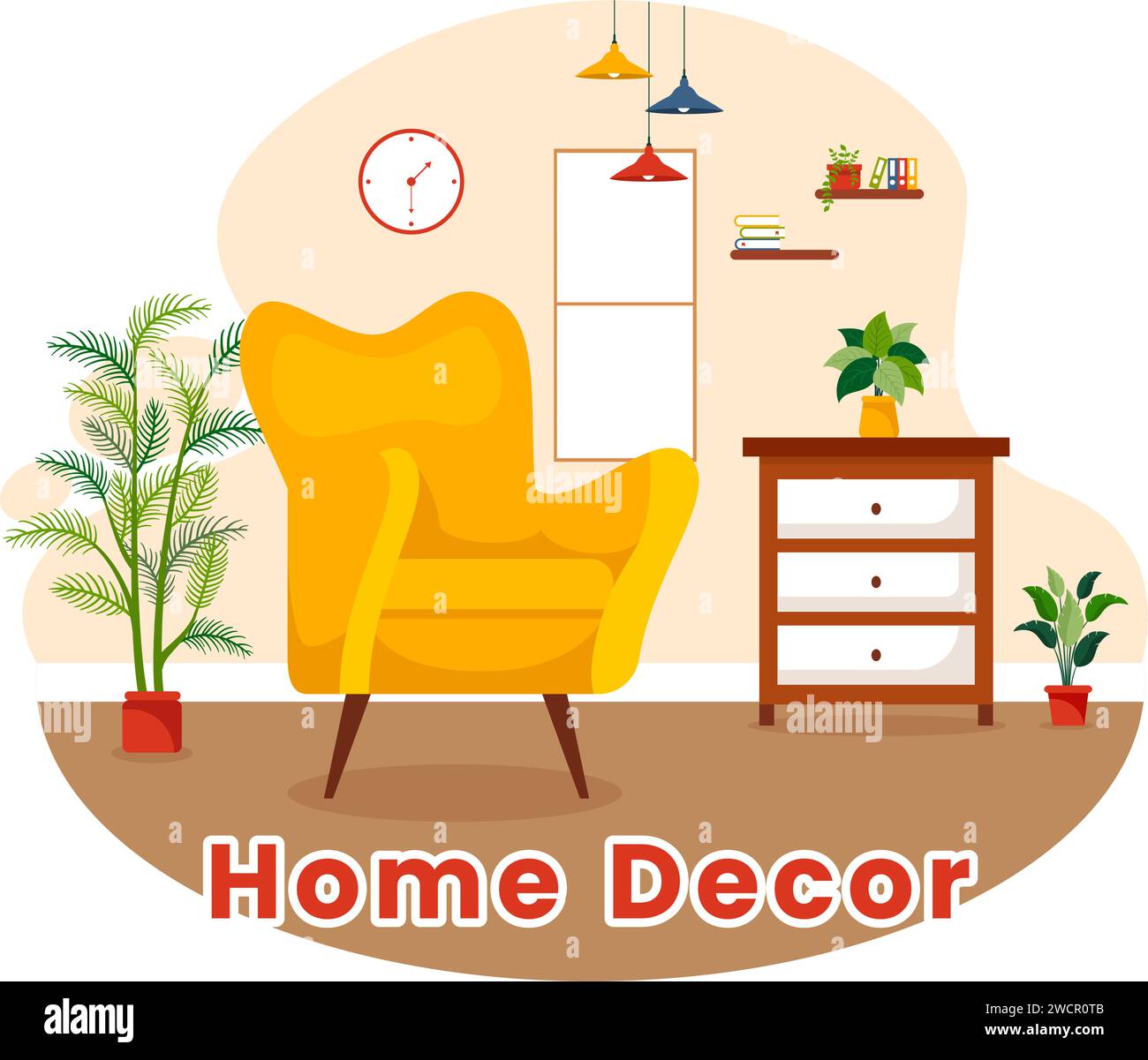Home Decor Vector Illustration with Living Room Interior and Furniture ...