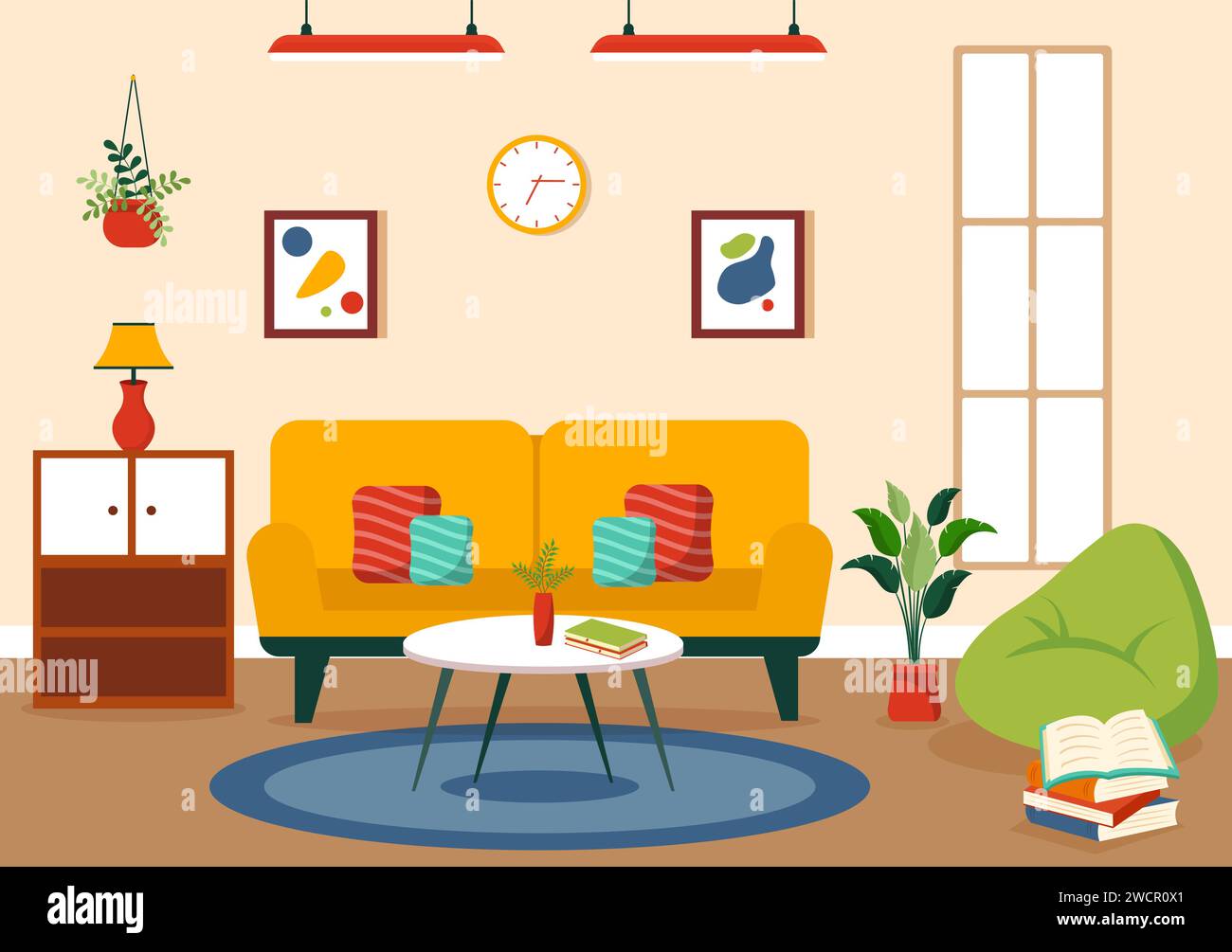 Home Decor Vector Illustration with Living Room Interior and Furniture ...