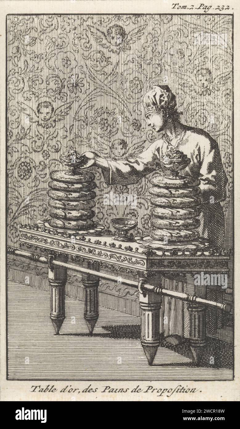 Table of the Show Breads, Jan Luyken, 1705 print  Amsterdam paper etching table of the showbread in the Tabernacle  Jewish religion Stock Photo