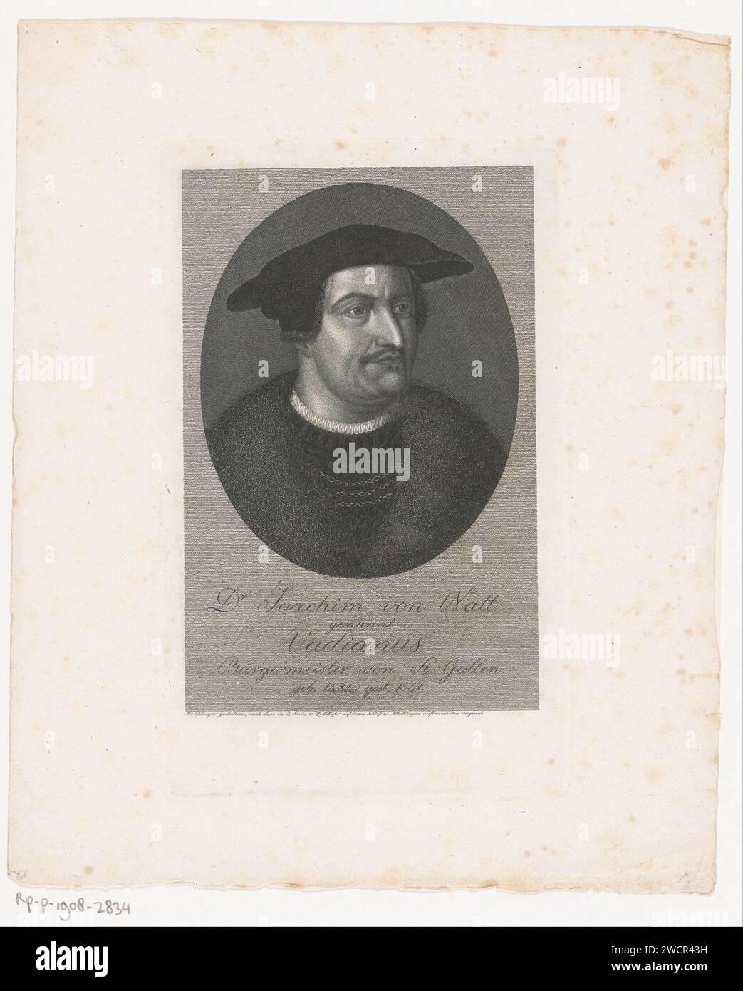 PortraT van Joachim de Watt, Martin Esslinger, 1803 - 1841 print   paper steel engraving historical persons Stock Photo