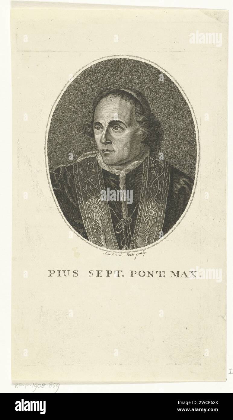 Portrait of Pope Pius VII, Antonie and Pieter van der Beek, 1795 - 1821 print   paper etching pope Stock Photo