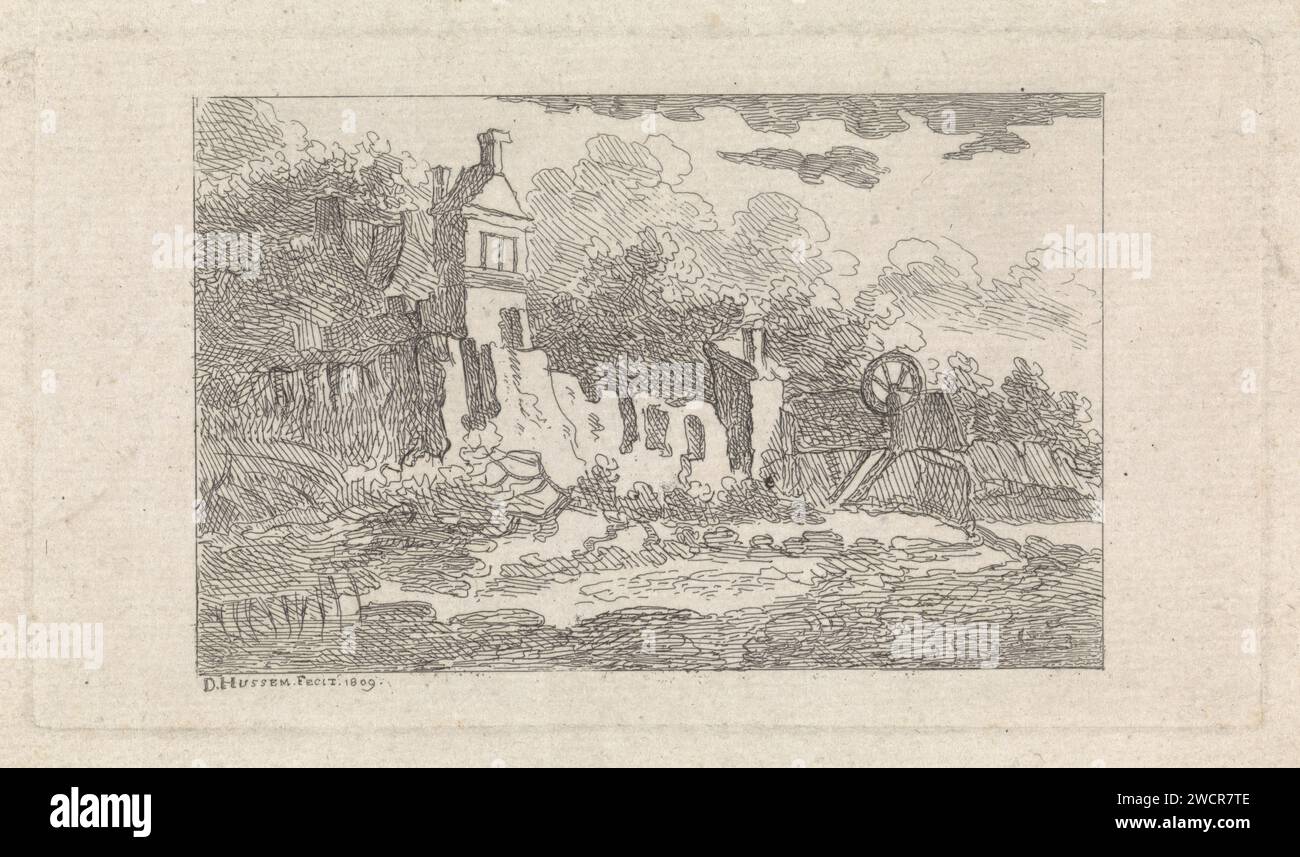 Building with a dilapidated wall, Dirk Hussem, 1809 print A building ...