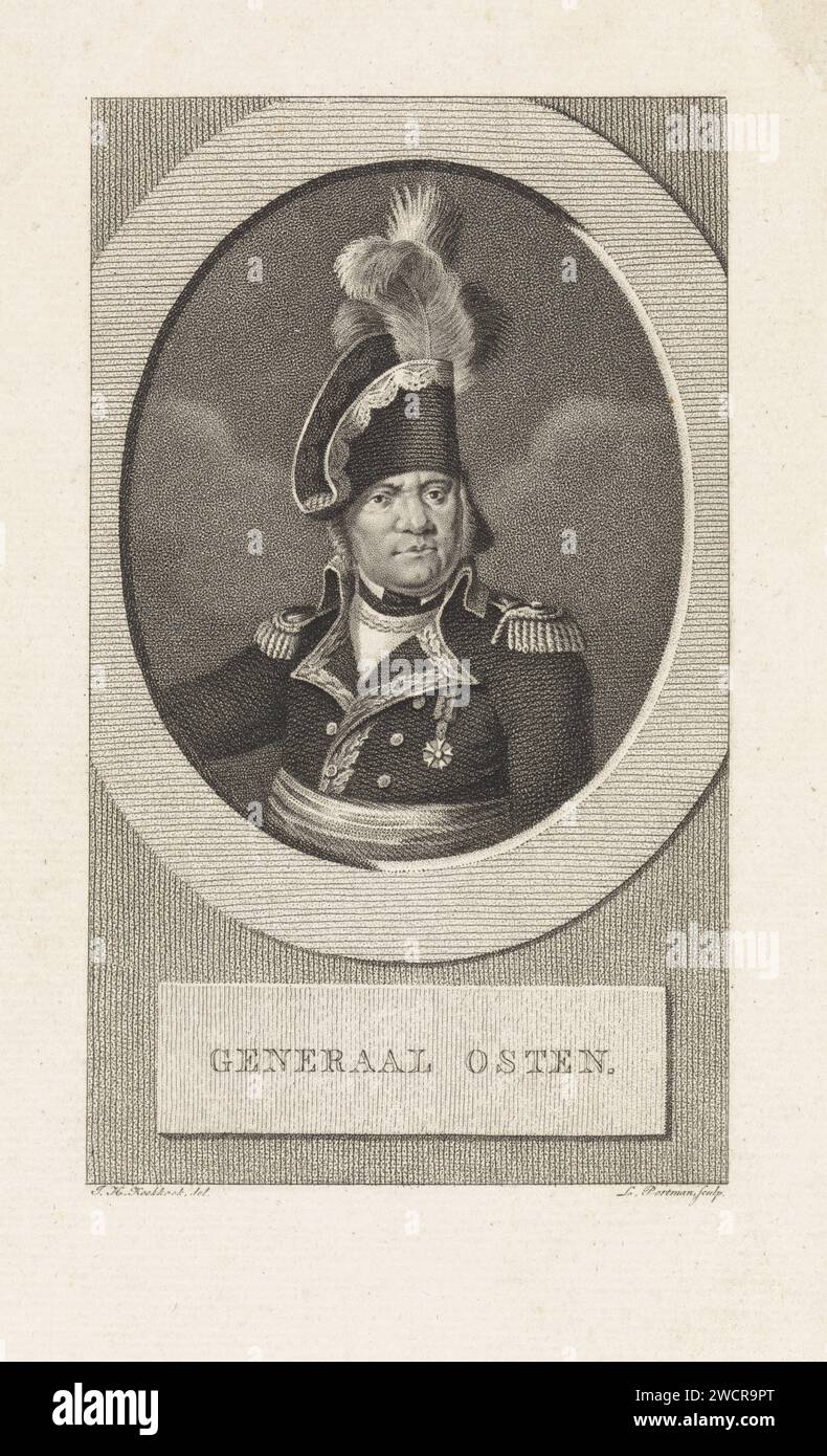 Portrait of the General Pierre -Jacques Osten, Ludwig Gottlieb Portman, after Johannes Hermanus Koekkoek, 1787 - 1828 print  Netherlands paper etching Stock Photo