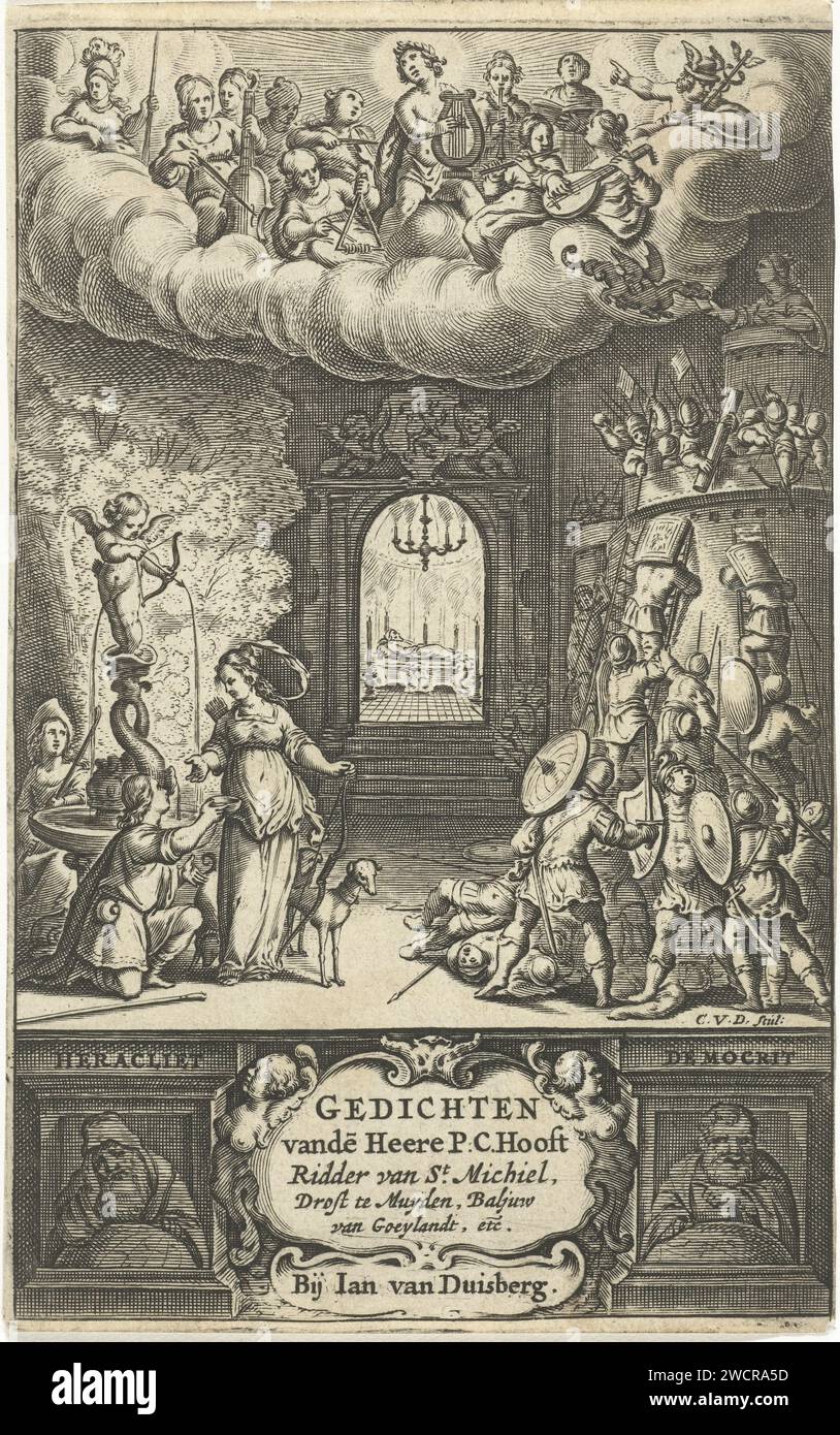Apollo with muses and other gods, Cornelis van Dalen (I), 1657 print   paper engraving Apollo and the Muses, Apollo Musagetes. (story of) Diana (Artemis) Stock Photo