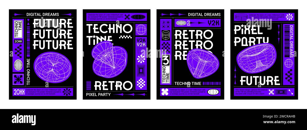 Poster design layout in y2k techno style with grid abstract simple ...