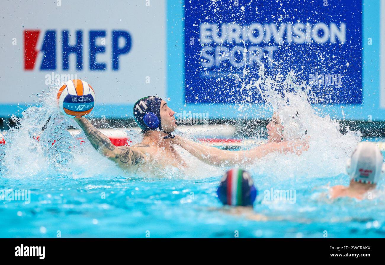 Zagreb. 16th Jan, 2024. Edoardo Di Somma (L) of Italy shoots during the