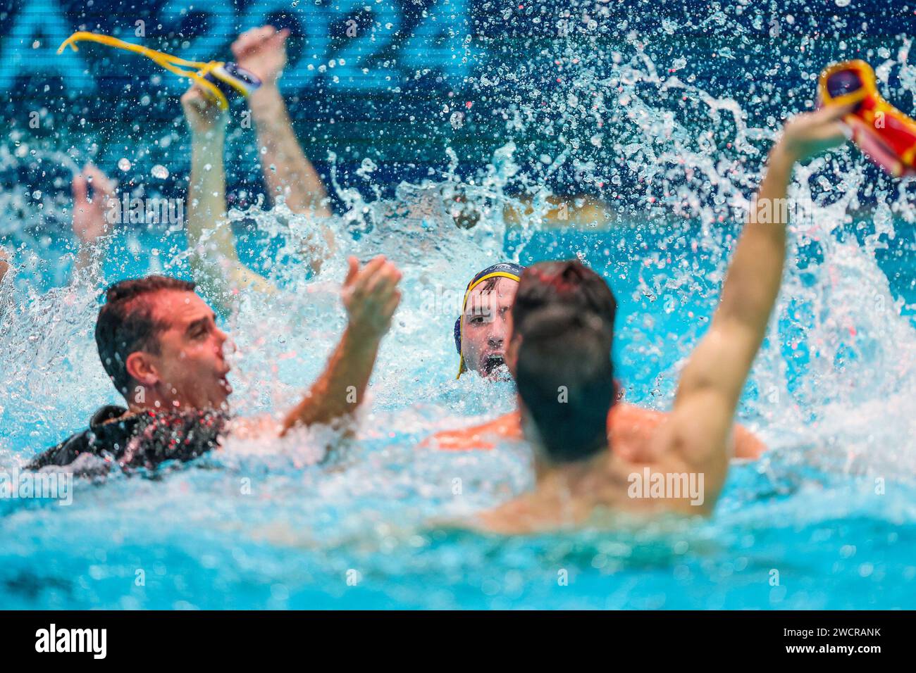 Zagreb. 16th Jan, 2024. Spanish players celebrate after beating Croatia