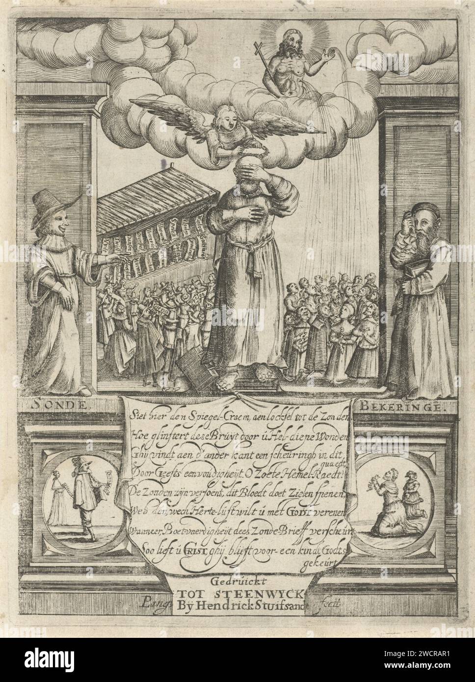 Forgiveness of sins, P. Langweer, 1662 print A figure in a duck has ...