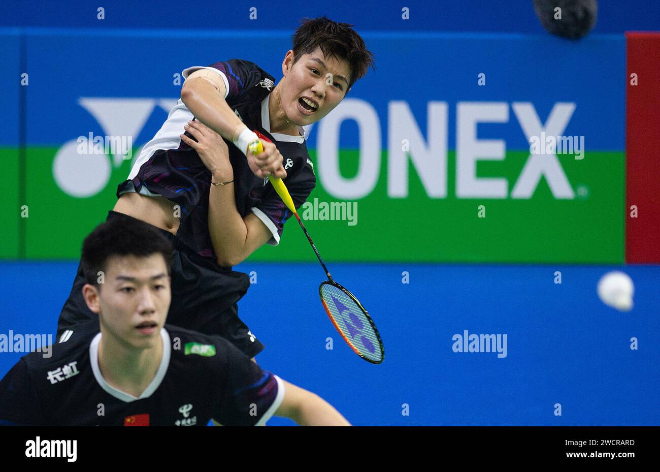New Delhi, India. 16th Jan, 2024. Huang Dong Ping (R) and Feng Yan Zhe