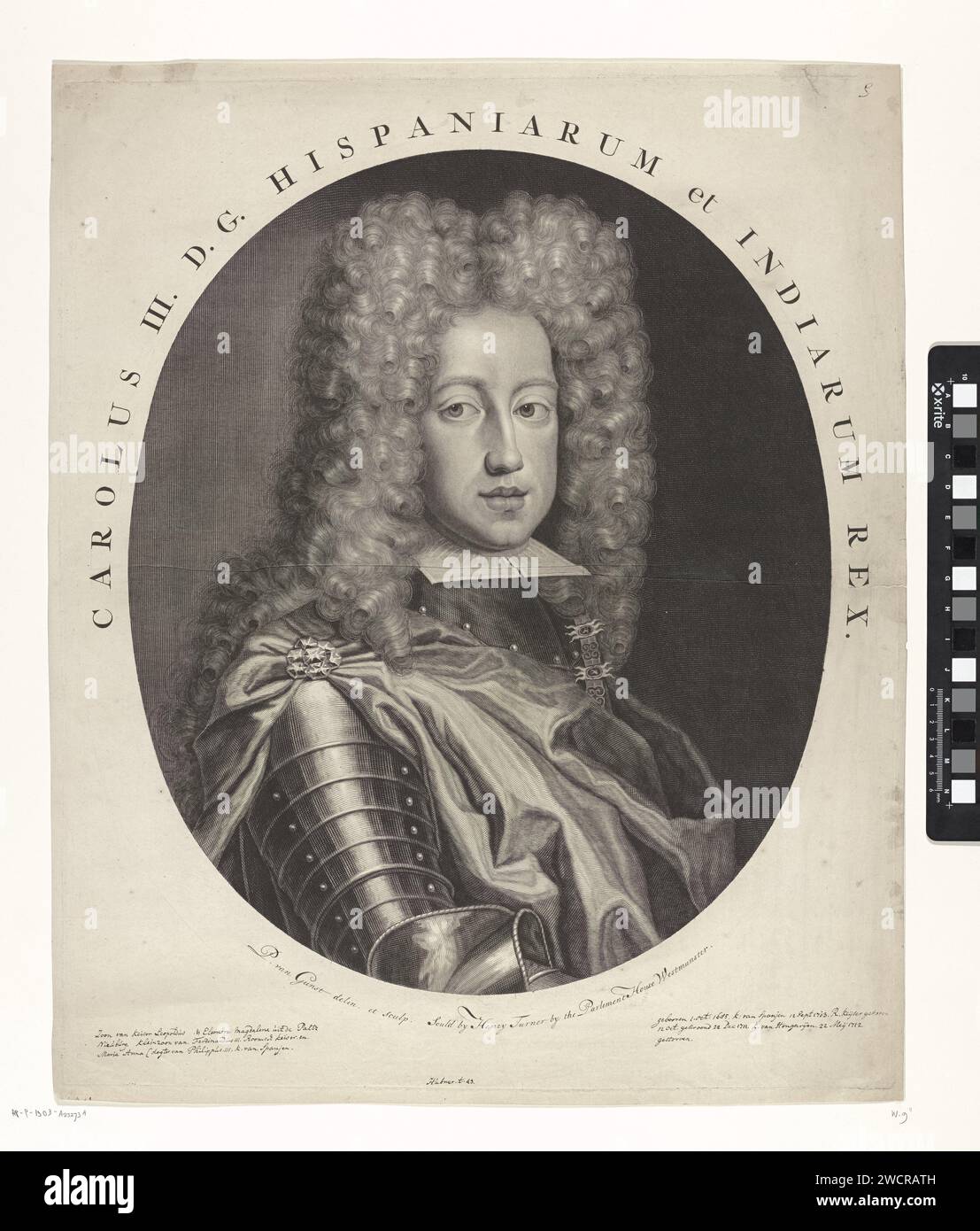 Portrait of Emperor Charles VI, Pieter van Gunst, 1701 - 1711 print Charles VI, emperor of the Holy Roman Empire. He is portrayed as throne pretendent Karel III of Spain. Amsterdam paper engraving Stock Photo