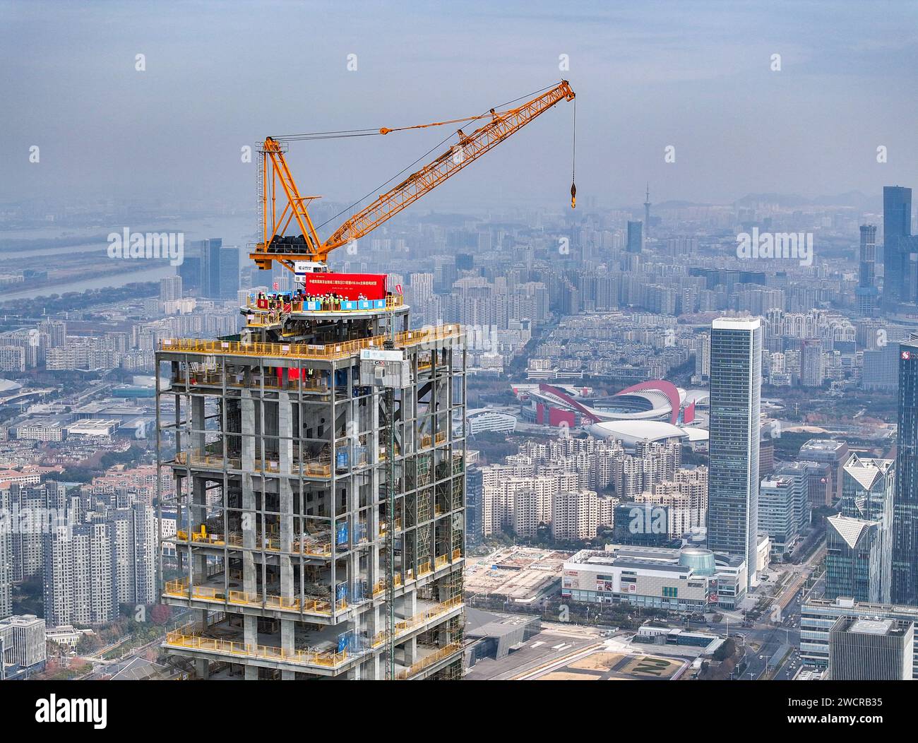 Beijing China 16th Jan 2024 An Aerial Drone Photo Taken On Jan 16 2024 Shows The Construction Site Of The Second Phase Project East Section Of The Nanjing Financial City In Nanjing East Chinas Jiangsu Province The Main Structure Of The Second Phase Project East Section Of The Nanjing Financial City Was Capped On Tuesday With A Gross Floor Area Of Around 429000 Square Meters The Project Is Designed As An Architectural Complex Comprising Officing Hospitality Housing And Commercial Facilities Credit Li Boxinhuaalamy Live News 2WCRB35 