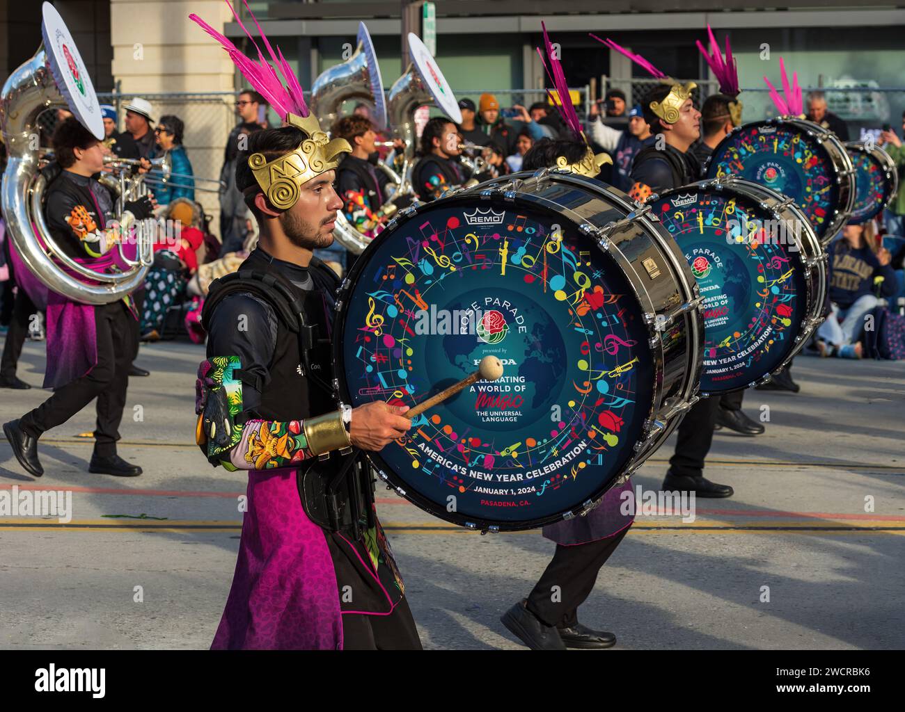 Costa Rica marching band shown on Colorado Boulevard during the 135th
