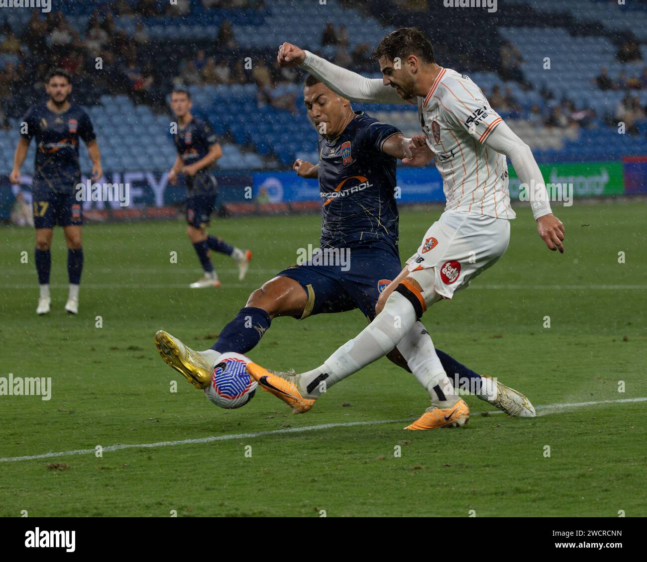 Sydney, Australia. 14th Jan, 2024. Dane Ingham blocks Jonas Markovski's 